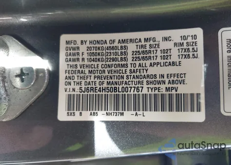2011 Honda Cr-V Ex z USA, uszkodzony, nr VIN 5J6RE4H50BL007767